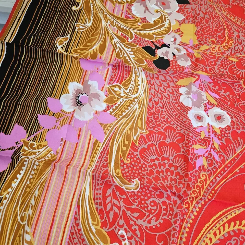 Vintage Totes Rain Scarf Water Repellent Floral Paisley‎ Print Red Gold Black